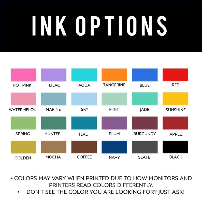 the ink options for ink options