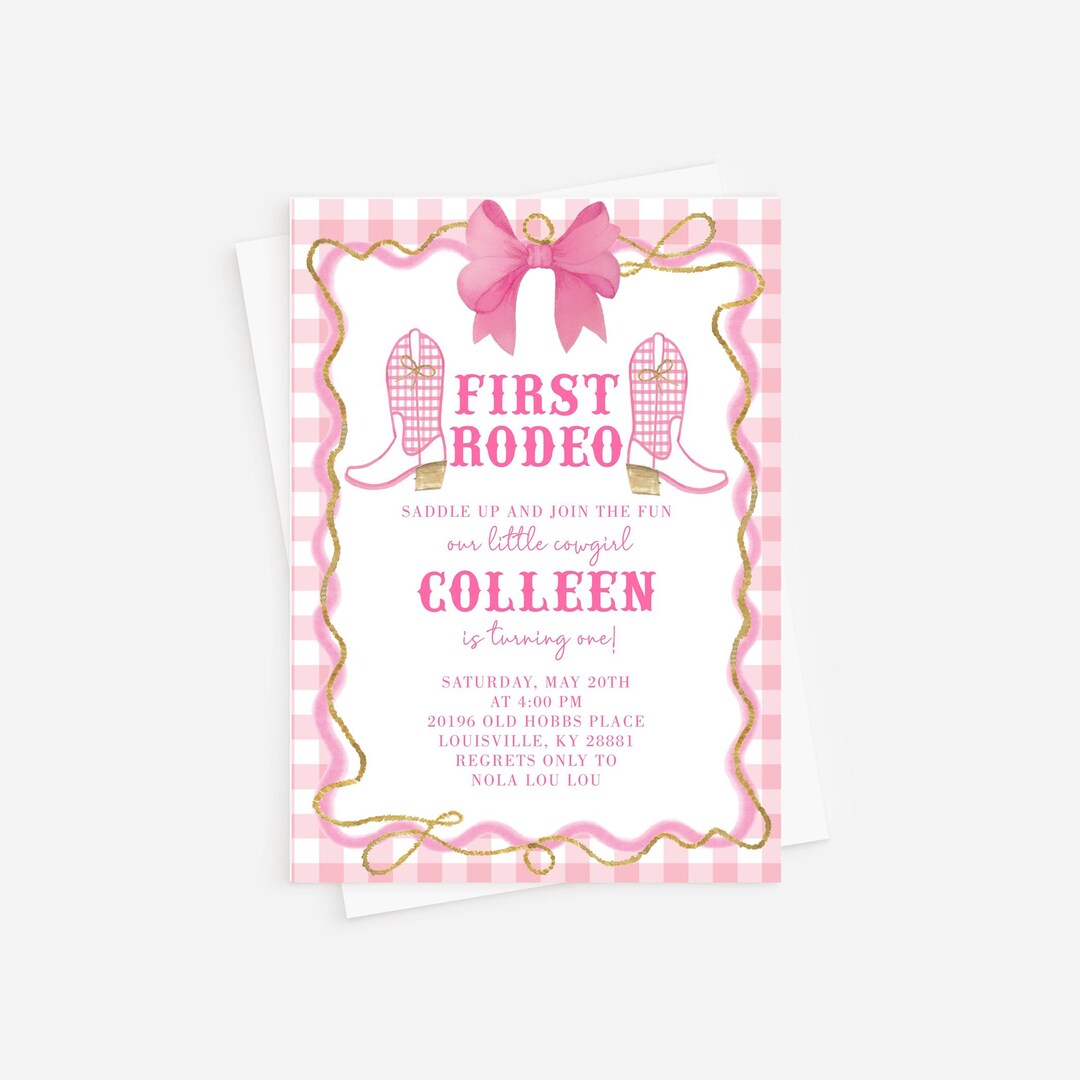 Corjl First Rodeo, Girl First Birthday Invite, Western Theme, Pink ...