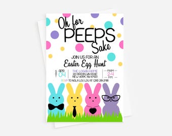 Easter Egg Hunt Invitation: Candy Theme, Bunny Design (Digital or Professionally Printed)
