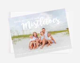 Beach Family Photo Christmas Card: Seaside Holiday Design, Matching Envelopes (Digital or Professionally Printed)