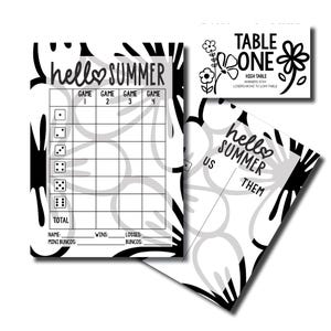 Olá Summer Bunco, Summer Time Bunco, Bunco imprimível, Folha de pontuação do Bunco, Cartões Bunco imprimíveis, Cartão de pontuação, Folha de contagem, Números de mesa
