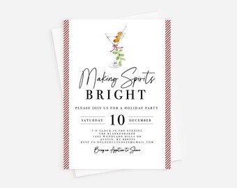 Holiday Cocktail Party, Adult Holiday Party, Holiday Party Invitation, Making Spirits Bright Invitation, Preppy Holiday Party Invitation