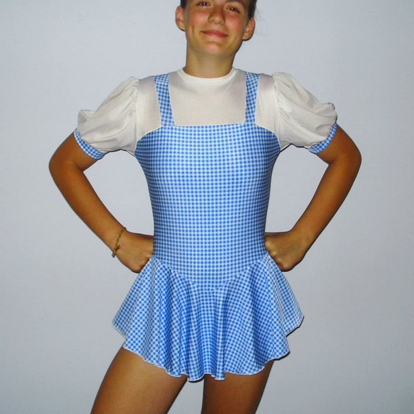 Skating Dress Dorothy Wizard Of Oz Girls & Ladies Blue/White Gingham White Puffy Sleeves Boot Covers Available