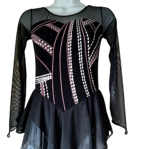 Figure Skating Dress Adult Small or Medium Only Sweetheart/Scoop Neckline Long Mesh Sleeves Beautiful Sparkle Design in Silver and Pink