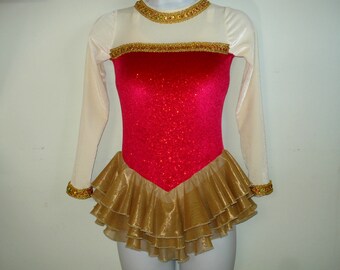 NEW DANCE Skate Dress Gold Foil Embossed Navy Velvet Mesh Skirt Ladies//Child Sz