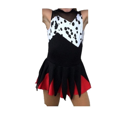 Cruella de Vil Figure Skating Dress 101 Dalmatians Dog Print Sleeveless Girl Sizes