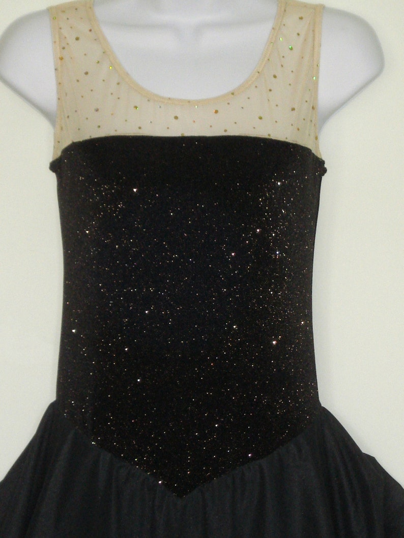Figure Skating Dress Black Velvet w/Gold Sparkles Etsy