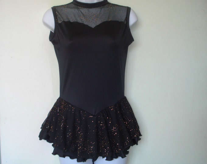 Figure Skate Dress in Black With Gold Sparkle Adult Small Etsy