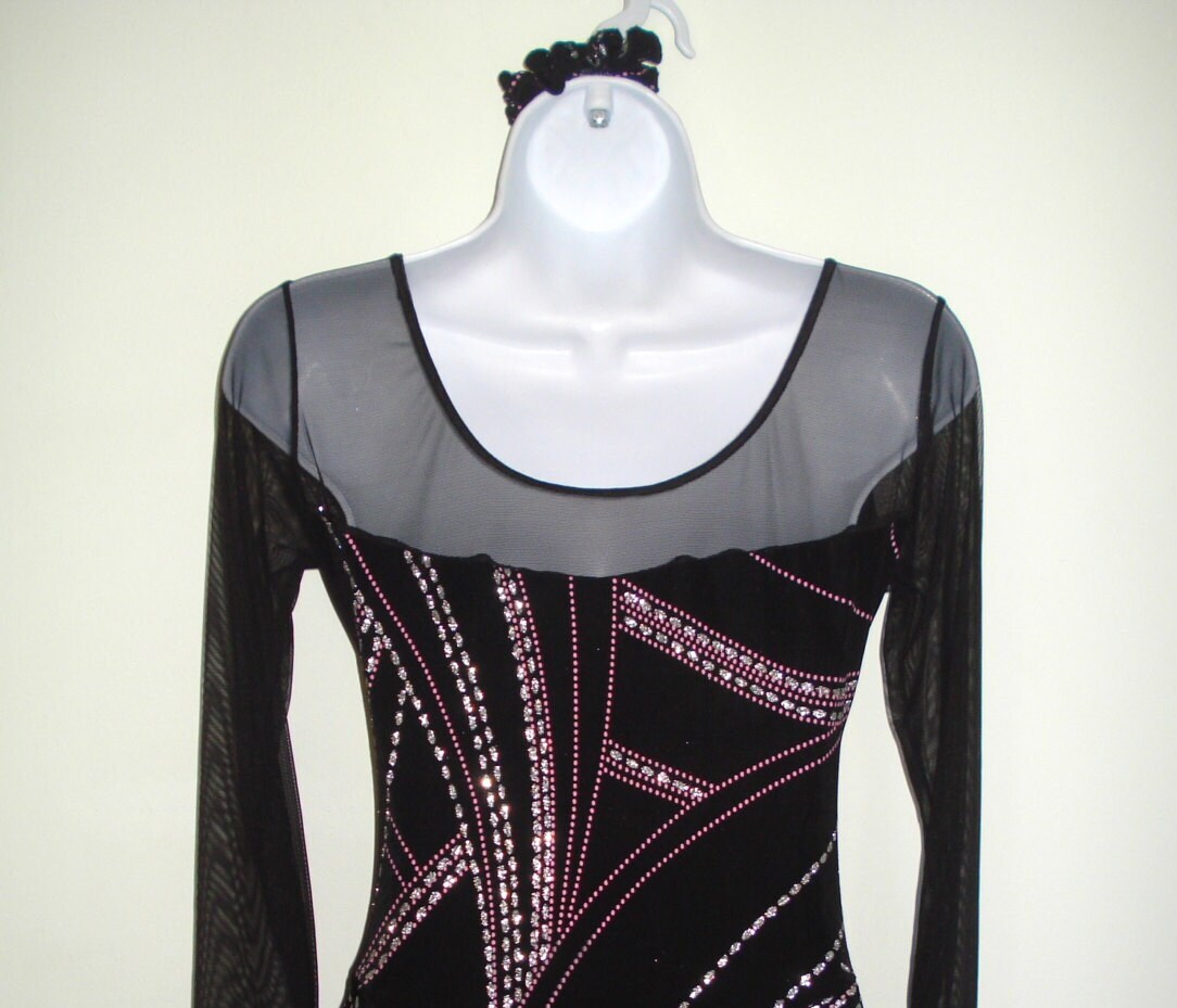 black and pink figure skating dress BLACK and HOT PINK Figure Ice Skating Dress 4-6-8-10-12-14-16 Years Girls. Made to Order