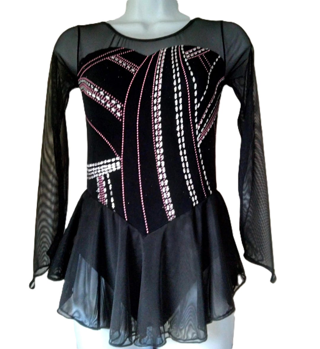 black and pink figure skating dress Sparkling Figure Skating Dress: Black, Silver, Pink - Adult XS, S or M