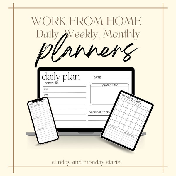 Ultimate Work From-Home Planner Daily Weekly Monthly Organizer Productivity Goal Achievement Time Management, Self Care, Organizational Tool