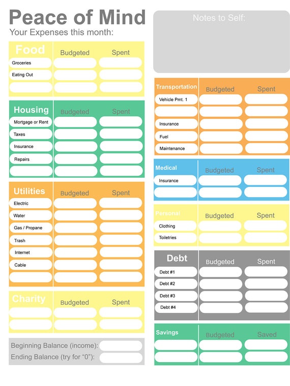 Printable Budget Home Budget Worksheet Colorful Budget Form Etsy