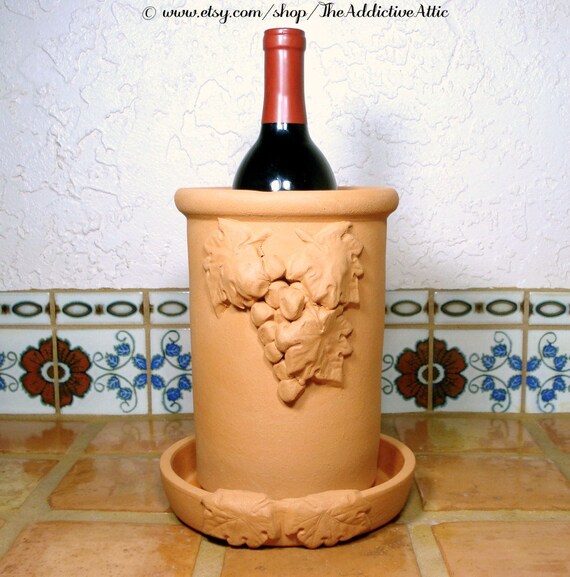 Terracotta Wine Cooler or Chiller with Coaster from Pottery Etsy
