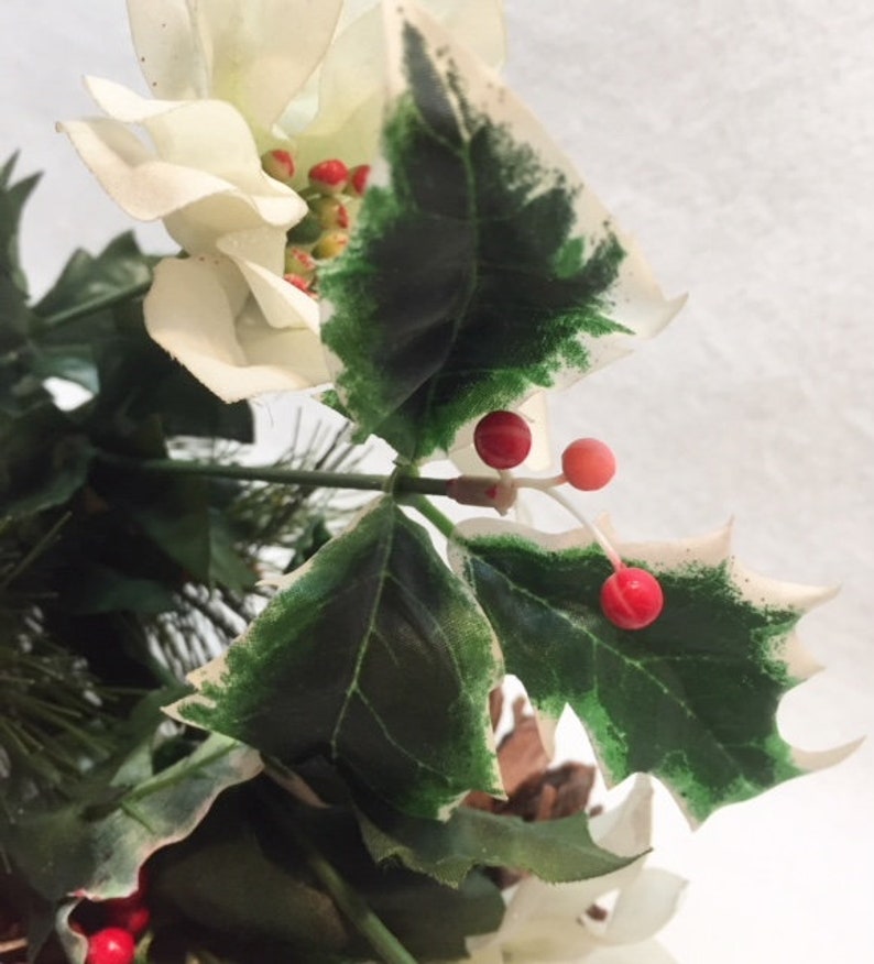 Christmas Floral Pick With White Silk Poinsettas and Plastic Etsy