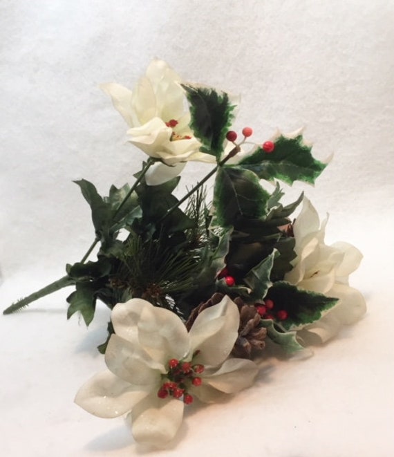 Christmas Floral Pick With White Silk Poinsettas and Plastic Etsy