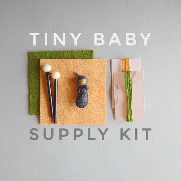 Tiny Baby Supply Kit - DIY Craft Bundle in Custom Colors to Sew Two Dolls 2 Inches Tall with Felt Thread Needles - PDF Pattern Not Included