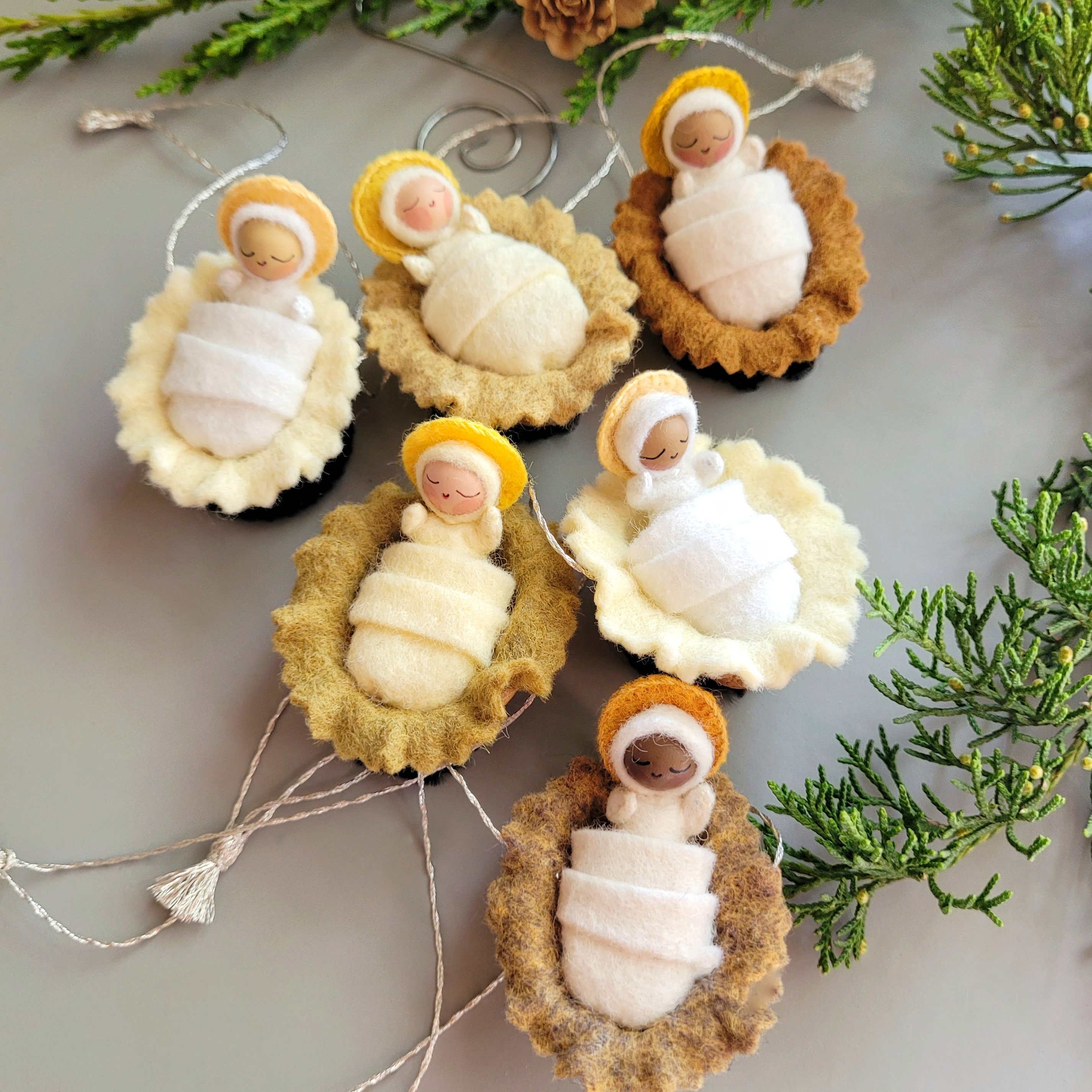 Tiny Baby - Holy Infant and Walnut Shell Manger Hanging Ornament