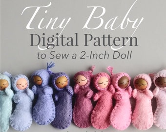 Tiny Baby Patroon voor Digitale Download - Patroon en instructies voor het maken en naaien van een 2-inch houten kraal en vilten pop van Monteserena Arts