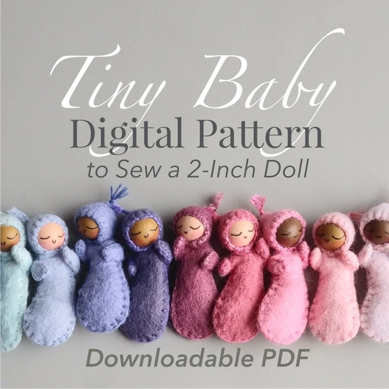 Tiny Baby Pattern for Digital Download Pattern and Instructions to Craft and Sew a 2-Inch Wood Bead and Felt Doll by Monteserena Arts image 1