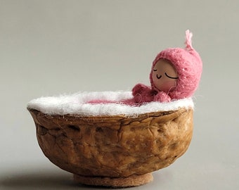 Tiny Baby in a Walnut Shell - Made to Order in Custom Colors