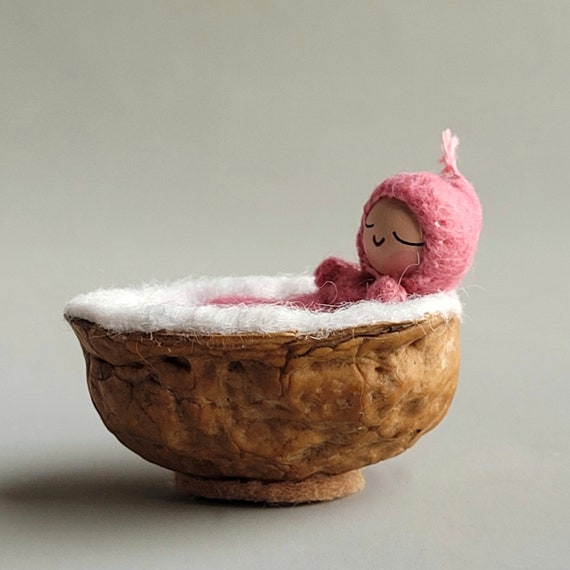 Tiny Baby in a Walnut Shell - Made to Order in Custom Colors