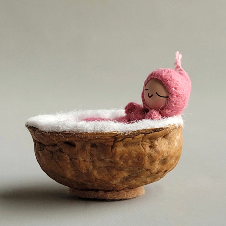 Tiny Baby in a Walnut Shell - Made to Order in Custom Colors image 1