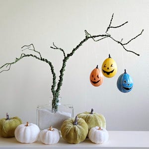 Jack o Lantern Pumpkin Egg Ornaments in Yellows Orange and Green - Choose One Batik Egg for Your Halloween Decorating