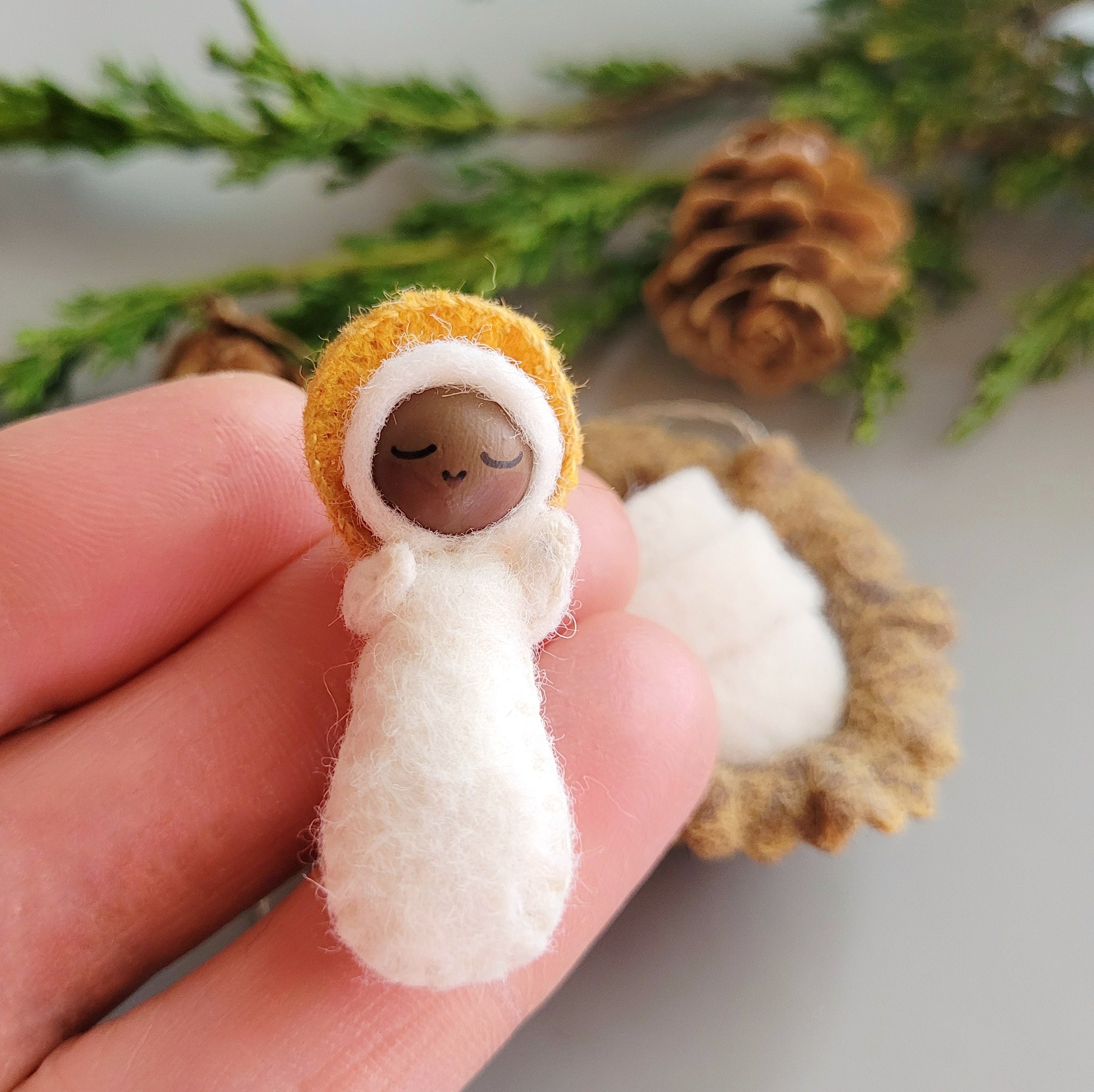 Tiny Baby - Holy Infant and Walnut Shell Manger Hanging Ornament