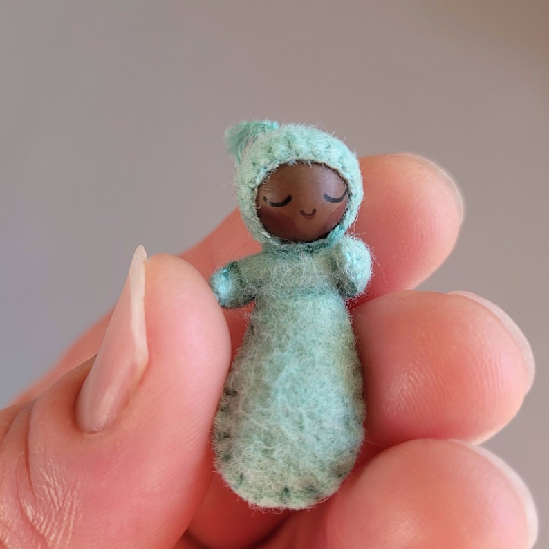 Tiny Baby Pattern for Digital Download Pattern and Instructions to Craft and Sew a 2-Inch Wood Bead and Felt Doll by Monteserena Arts image 2