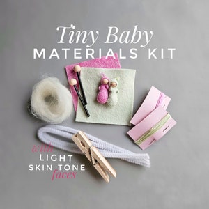 Tiny Baby Supply Kit with Light Skin Tone Faces - Sew Your Own DIY Craft Kit - Materials and Needles Included - Pattern Not Included
