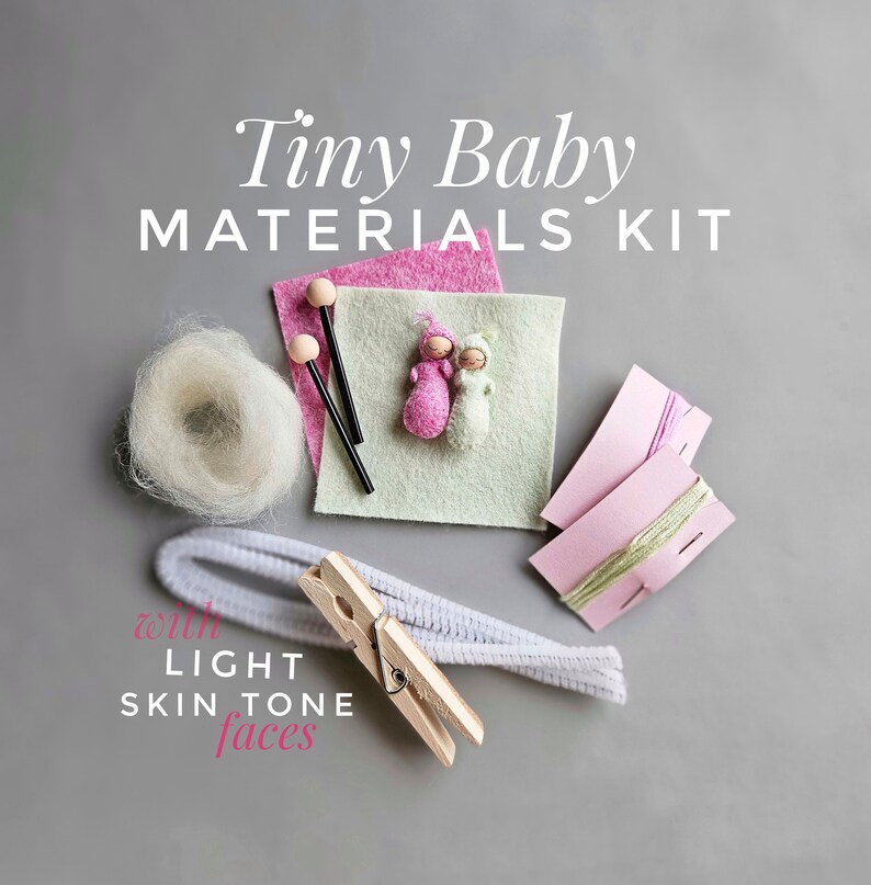 Petit kit de fournitures pour bébé avec visages à peau claire Kit de couture personnalisé Matériel et aiguilles inclus Patron non inclus image 1