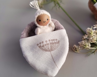 Tiny Baby with Open Eyes in a Walnut Shell - Made to Order 2 Inch Doll in 6 Colors and Multi Racial Skin Tones with a Real Nutshell BabyBed