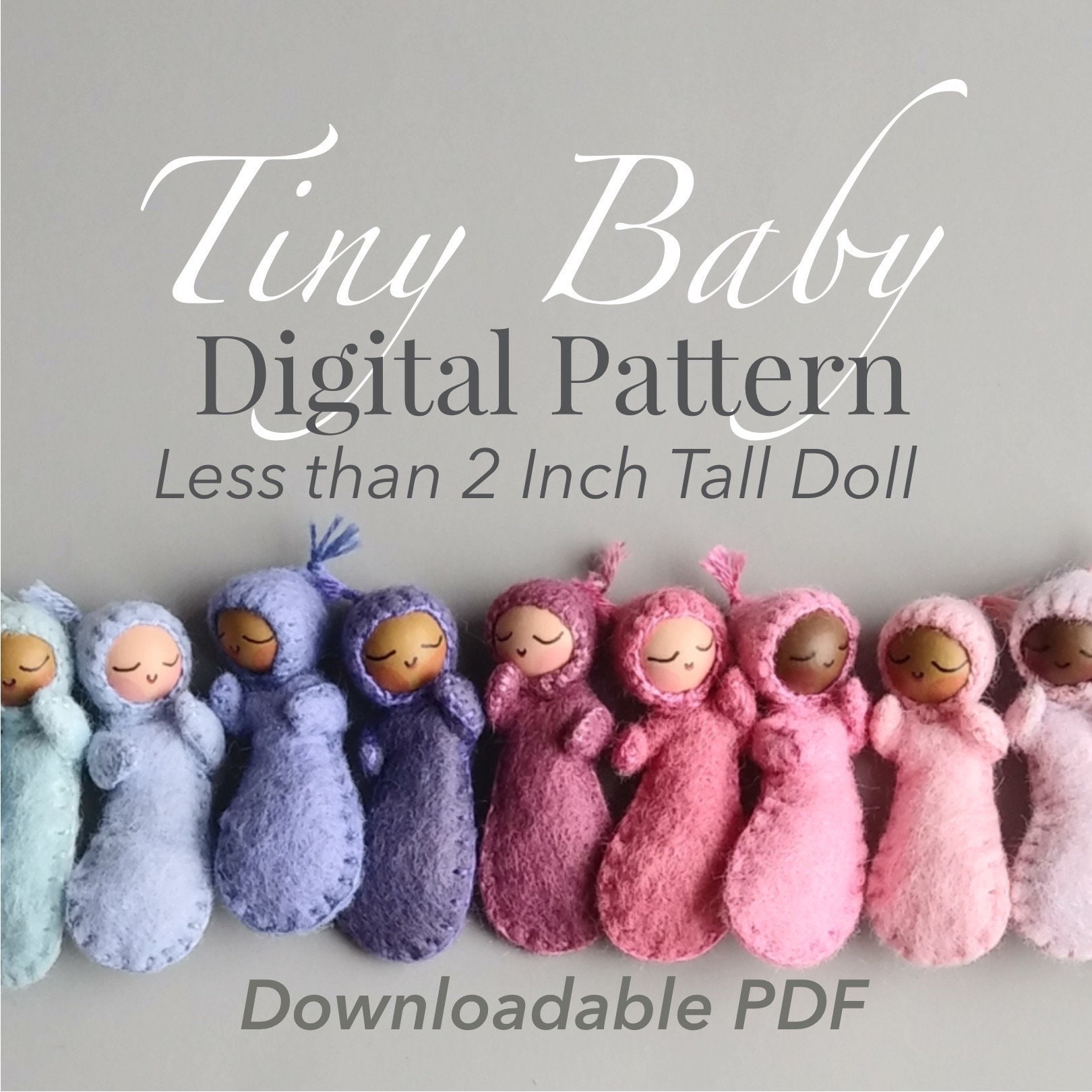 Tiny Baby Pattern for Digital Download - Pattern and Instructions to Craft and Sew a Mini Wood Bead and Felt Doll Under 2 Inches Tall