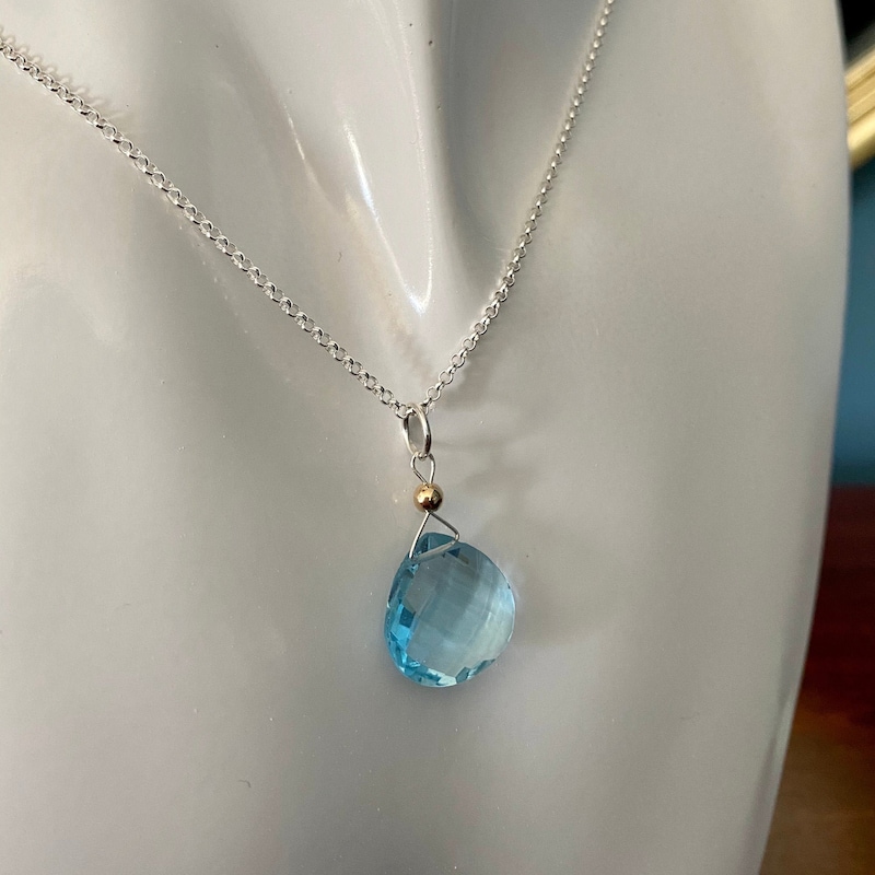 Blue Topaz Briolette Necklace ~ 9ct Yellow Gold main image 1