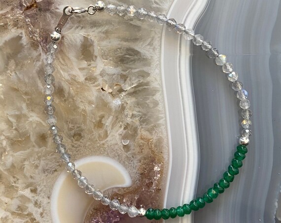 Green Jade and Labradorite beaded bracelet, sterling silver beads and clasp, genuine gemstone beaded bracelet. * Boho