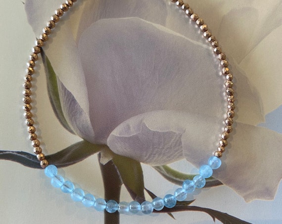 Aquamarine beaded bracelet, rose gold hematite beaded bracelet, March birthstone, * Boho style