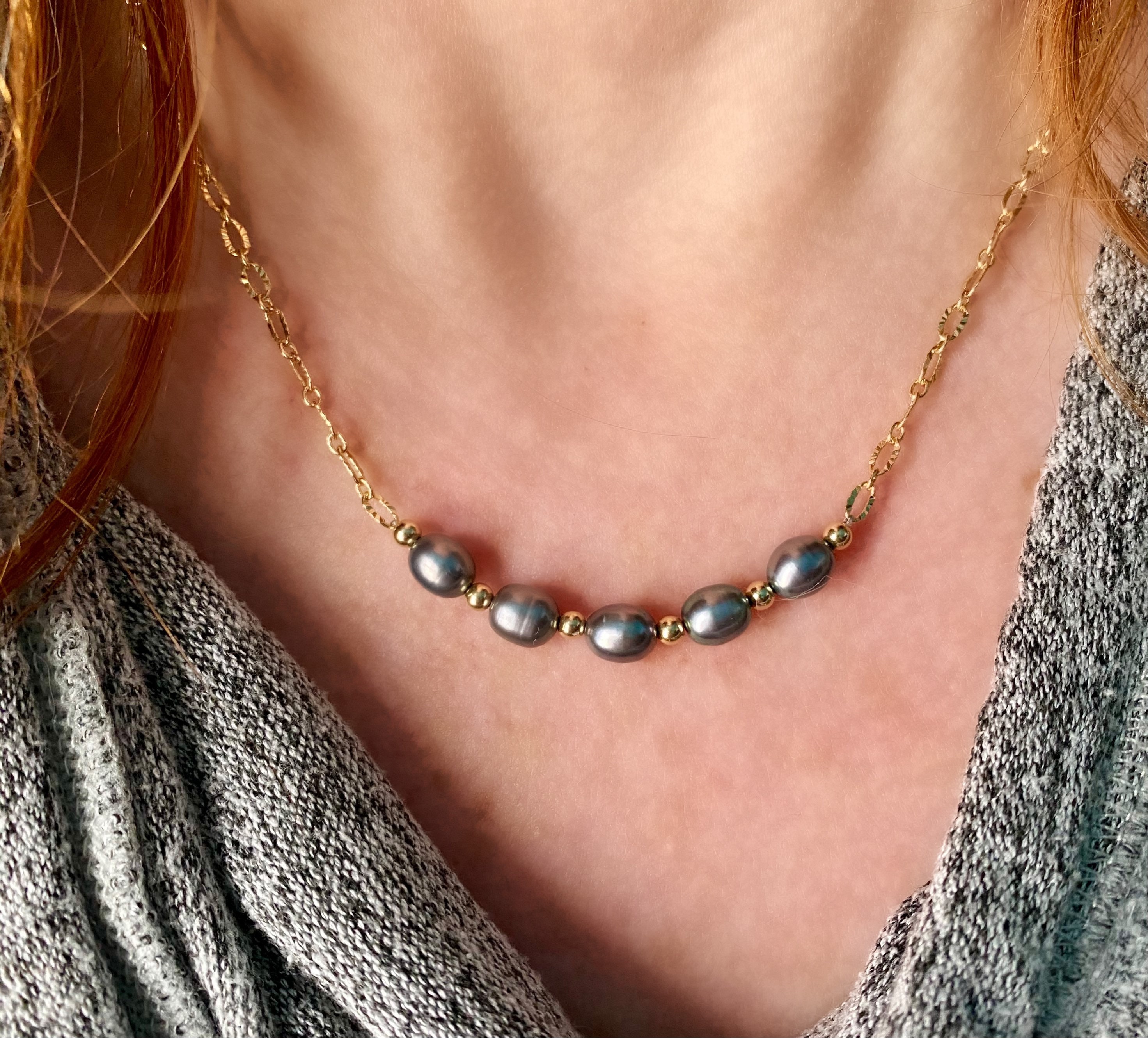 Multi Layer Black Pearl Necklace With Cross, Goth Wedding