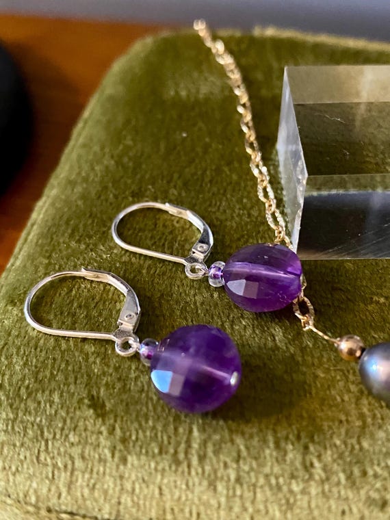 Amethyst Lever back dangle earrings