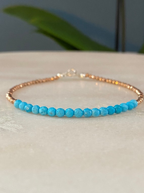 Turquoise and rose gold hematite beaded bracelet with sterling silver beads and clasp. * Boho style* December’s birthstone