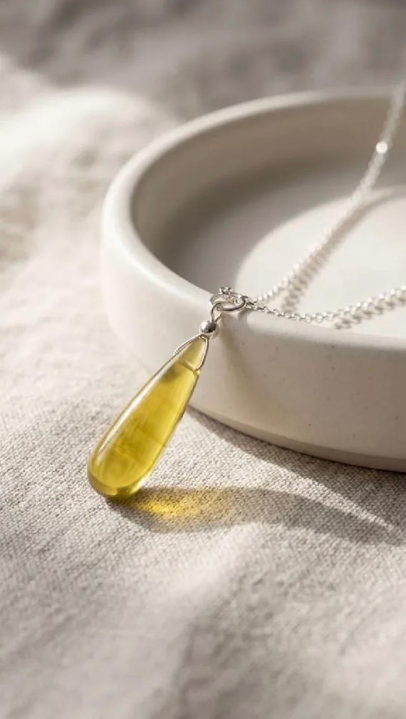 Citrine Teardrop Pendant Necklace: Sterling Silver, November Birthstone