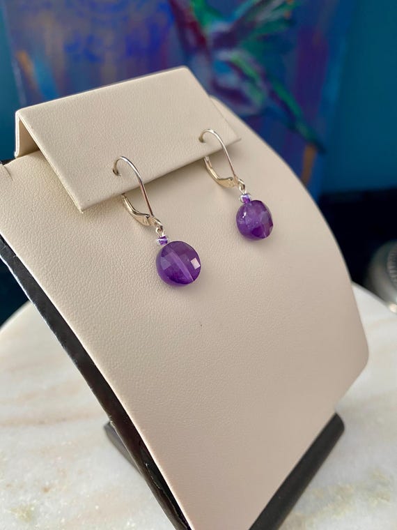 Amethyst Lever back dangle earrings