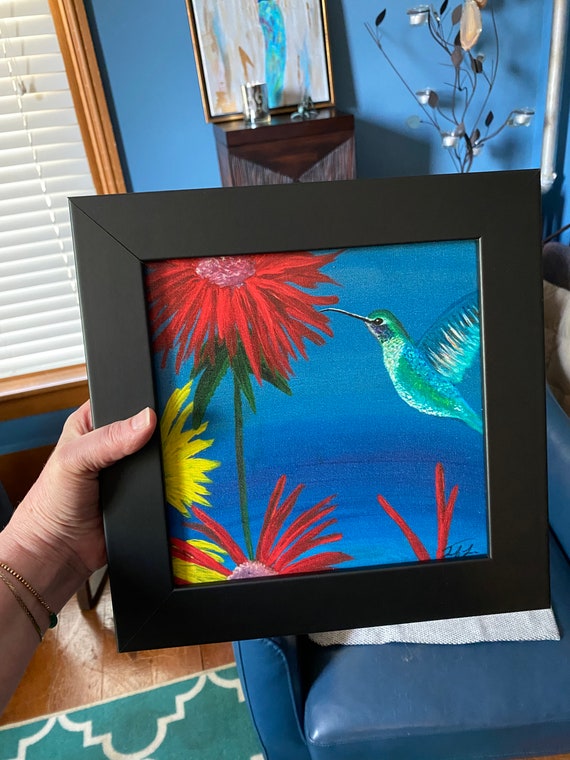 Framed canvas green hummingbird print