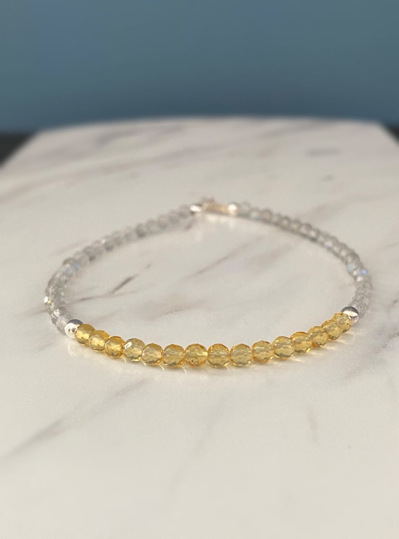 Citrine and Labradorite beaded bracelet with sterling silver beads and clasp. Citrine is November’s birthstone.