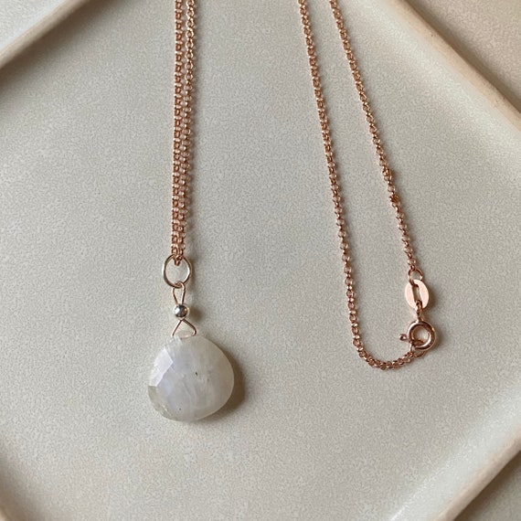 Moonstone pendant on a 14k rose gold filled rolo chain, * June’s birthstone