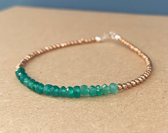 Green onyx and rose gold hematite beaded bracelet with sterling silver beads and clasp. * boho style * May birthstone