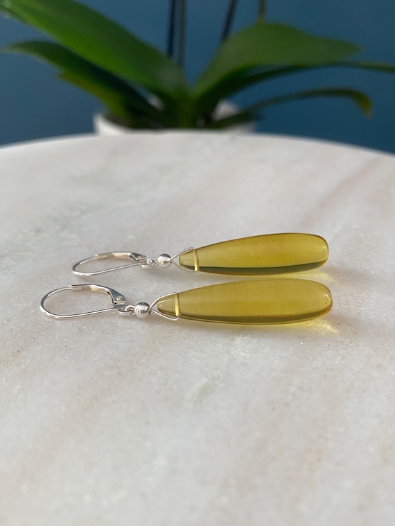 Beautiful Citrine earrings, long smooth briolette cut dangle earrings, sterling silver leverbacks, Rain Drop style, November birthstone