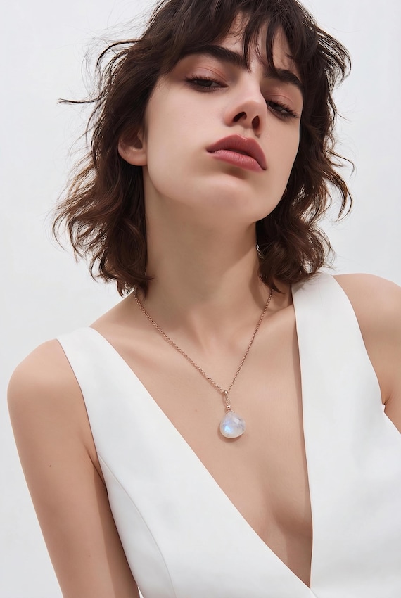 Moonstone pendant on a 14k rose gold filled rolo chain, * June’s birthstone