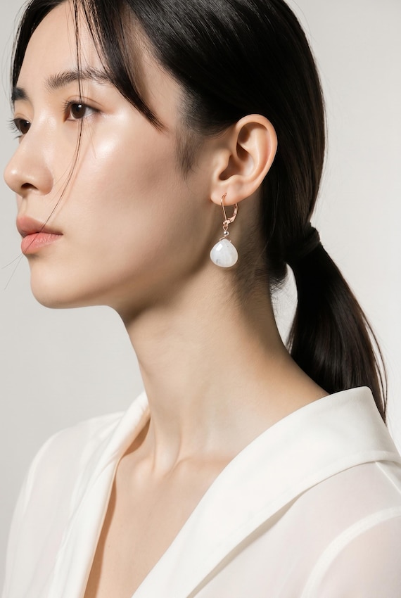 Faceted Moonstone earrings on 14k rose gold filled leverbacks. June birthstone