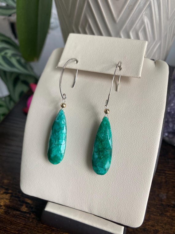 Emerald Dangle Earrings: Sterling Silver, 14k Gold Filled Beads, May Birthstone