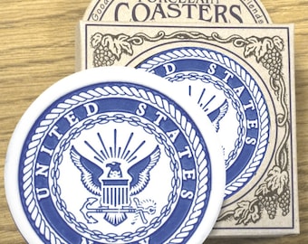Navy Porcelain Coasters, boxed set of 4